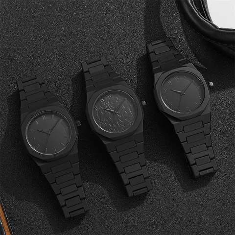 Relógio masculino de quartzo com mostrador grande preto simples, pulseira casual em policarbonato com fivela borboleta, relógio de pulso masculino à prova d'água