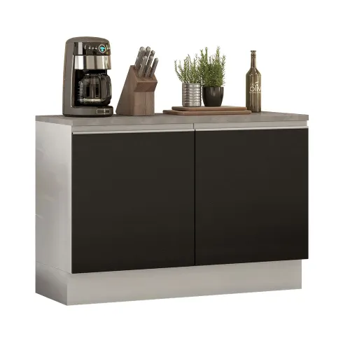 Balcão Gabinete Madesa Glamy 120 x 60 cm 2 Portas (Com Tampo) Branco/Preto