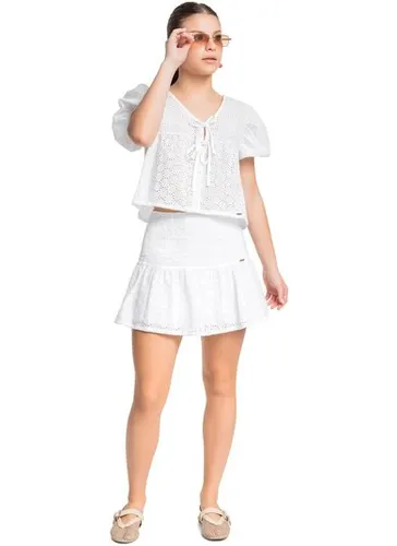 Bata Juvenil com Laços em Laise para Menina (Branco) Gloss