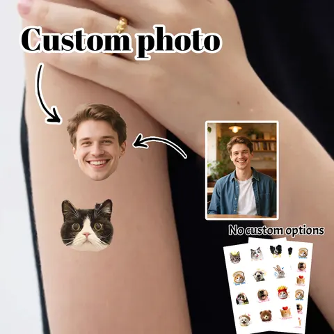 Adesivos de tatuagem temporária personalizados com foto de avatar, adesivos de tatuagem com fotos de animais de estimação e da família, presente para o Dia dos Namorados.