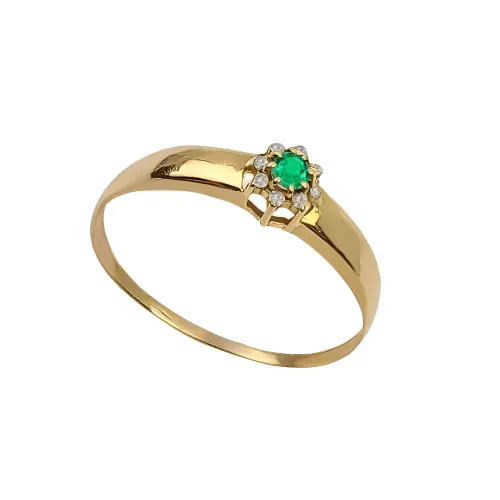 Anel Formatura com Esmeralda e Brilhantes em Ouro 18K