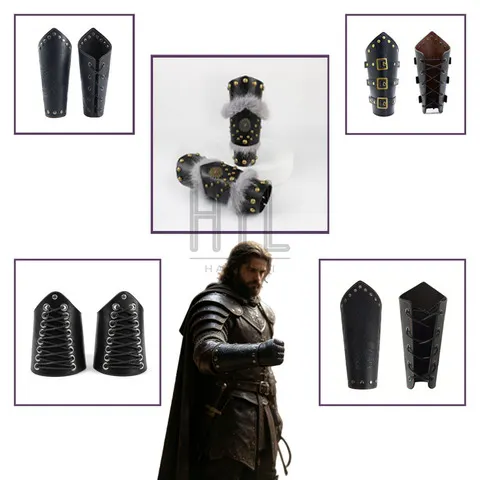 Manopla Medieval Steampunk Retro de Couro PU Multicamadas com Rebites para Halloween, LARP, Cosplay, Armadura de Mão, Acessórios de Fantasia e Adereços
