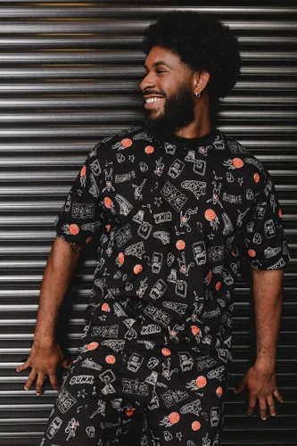 Camiseta Pijama Oversized Gola Careca Estampa Basquete