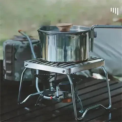 Suporte de Fogão Portátil de Aço Inoxidável para Acampamento, Conjunto de Grelha Mini Dobrável para Churrasco, Suporte para Panela e Bandeja de Cozimento