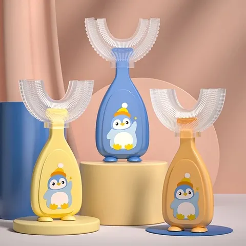 Escova de dentes infantil em forma de U, Baby Health Teethers, escova de bebê de silicone macio, limpeza oral para crianças, 360 graus