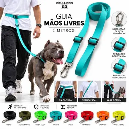 Guia para cachorro mãos livres com trava de segurança para passeio seguro resistente para pet