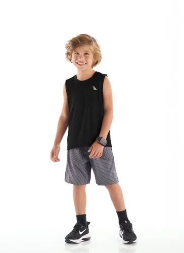 Regata Infantil Menino em Malha Dry Fit com Aplique Refletivo Preto
