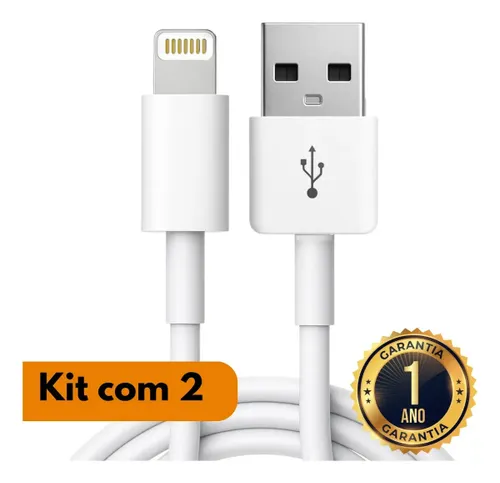 Kit 2 Cabos Carregador Turbo 27w Compatível com iPhone 7 8 Plus X Xr Xs 11 12 13 14 Pro Max Branco