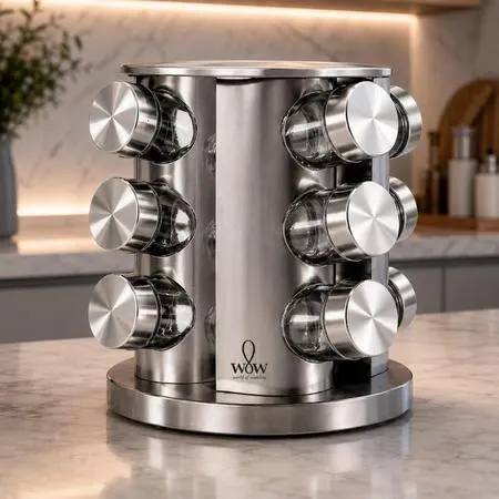 Porta Tempero Inox Giratório Vidro 12 Potes 360