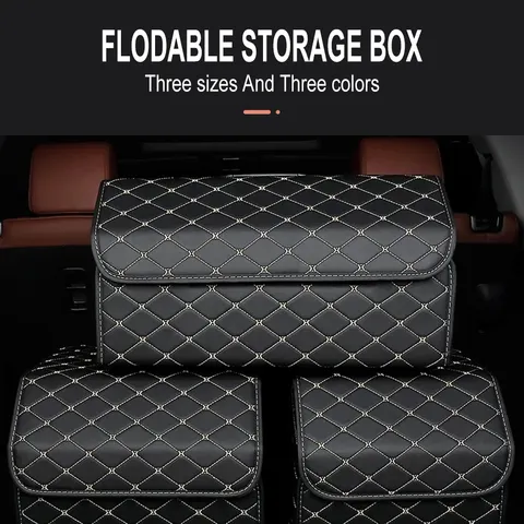 Caixa organizadora de porta-malas de carro, grande capacidade, ferramentas multiuso automáticas, bolsa de armazenamento, estiva, arrumação, couro, dobrável para emergências