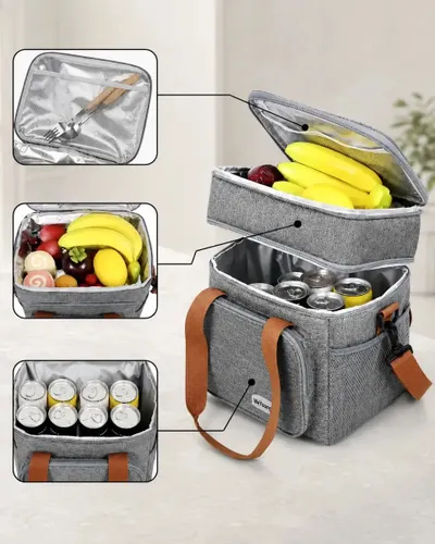 Bolsa Térmica Lancheira Marmita Grande Impermeável Cooler para Bebidas Comidas Jogos Copa Passeio Férias Academia Trabalho Escola Marca Lemon Shark Cor Cinza