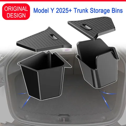 Para tesla modelo y juniper tronco organizador caixa de armazenamento lateral boot organizador reunido tpe esteira anti-sujo 2025 acessórios de viagem de carro