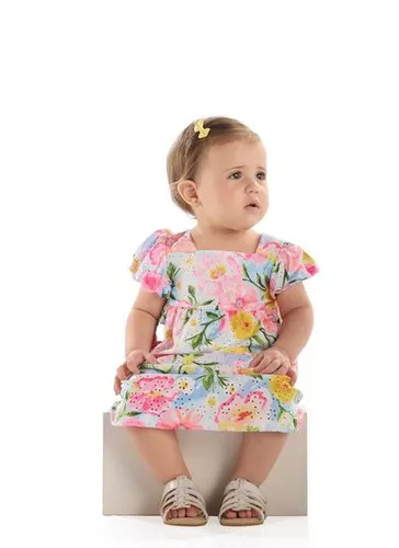 Vestido Floral em Laise para Bebê Azul