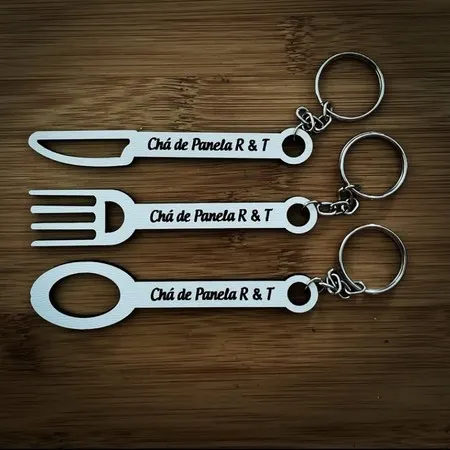 Kit de Chaveiros Talheres Chá Panela Brinde Personalizado em MDF