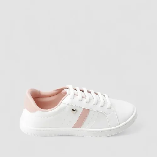 Tênis Casual Feminino Penélope Aplicação Coração Branco & Rosa