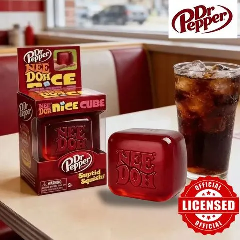 Dr Pepper X NeeDoh Nice Cube, Brinquedo Squishy, Brinquedo Antiestresse, Cubo Macio para Apertar, Fidget Cube para Crianças e Adultos, Brinquedo Sensorial para Alívio da Ansiedade