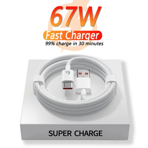 Carregador Super Rápido USB de 67W para Xiaomi, Adaptador de Energia Mi 12 11, Cabo Tipo C 6A, Carregamento para POCO X5 X4 Pro Note 9 10 11