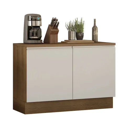 Balcão Gabinete Madesa Glamy 120 x 60 cm 2 Portas (Com Tampo) Rustic/Branco