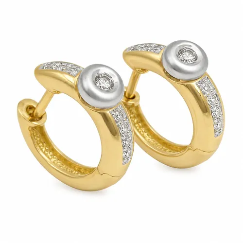 Brinco Argola Bicolor 1,5 cm com 26 Pontos de Diamantes em Ouro 18K