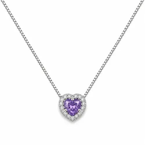 Colar Coração com Zircônia Tanzanita 3 mm 45 cm em Prata 925