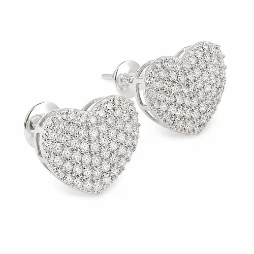 Brinco Coração 1 cm com Zircônias em Ouro Branco 18K