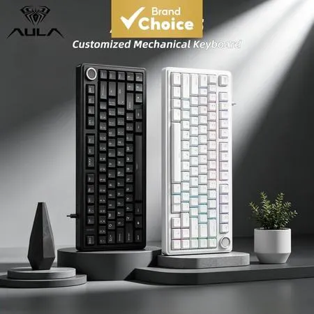 Teclado Mecânico com Fio Aula F75 Layout 75% ANSI, Estrutura de Junta, Troca a Quente, RGB para Jogos com Botão de