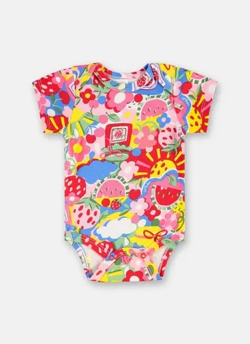 Body Bebê Menina Manga Curta em Suedine Estampado Multicolor