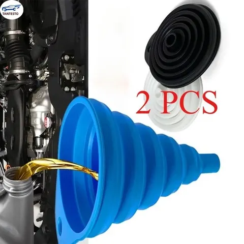 2 unidades de funil dobrável para motor de carro, funil de silicone para líquidos, ferramentas para troca de óleo de motor e gasolina, acessórios para motocicletas e carros.