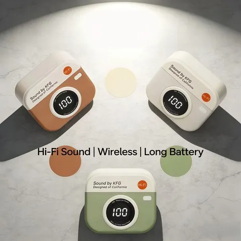 Fones de ouvido sem fio Bluetooth câmera retrô criativo display de nível de bateria fones de ouvido de música bateria de longa duração
