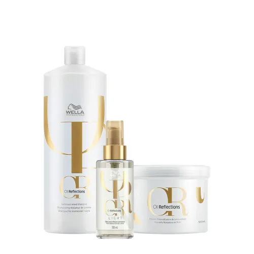 Kit Wella Professionals Oil Reflections Shampoo 1L Máscara 500g Óleo Light 100ml