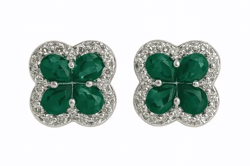 Brinco Flor Verde em Prata de Lei 925 com Zircônias