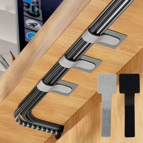 Organizador de Cabos Autoadesivo Reutilizável com Velcro, Suporte Ajustável para Gerenciamento de Cabos de Energia na Mesa
