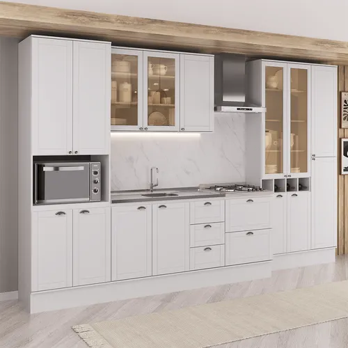 Armário de Cozinha Completa com Balcão Milla Downtown Carraro Branco