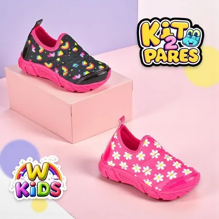 Kit 2 pares Tênis slip on Infantil Feminino Menina Escolar promoção 20 ao 34