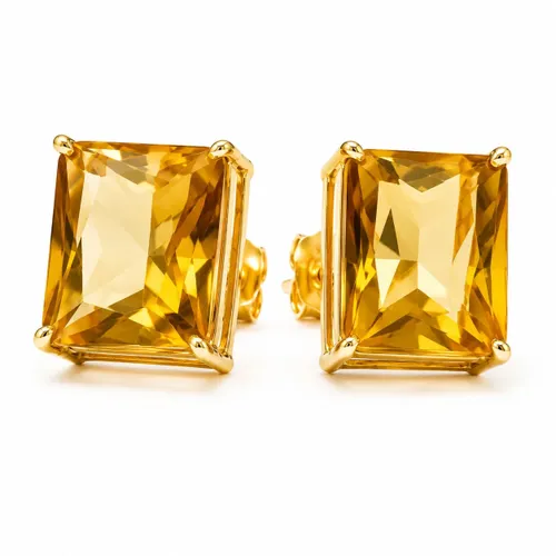 Brinco Retangular com Citrino 1 cm em Ouro 18K