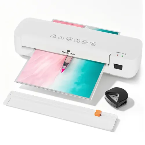 Plastificadora Laminadora A4 Fria e Quente Esquinero Cortador de Papel Kit Completo 10 Plastico A5 Mecolour