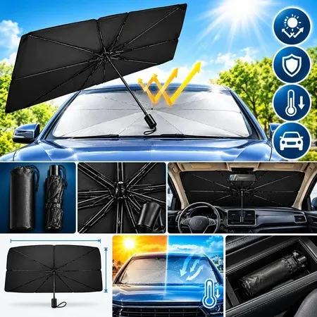 Guarda Chuva para Brisa Carro Protetor Parasol Tapa Sol Automotivo Retratil Dobravel Protecao UV Termico com Capa