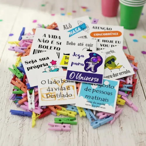 50 Tags para Drinks e Bebidas com Mini Pregadores Coloridos