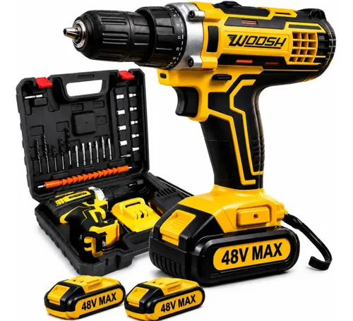 Parafusadeira Furadeira Impacto sem Fio 2 Baterias Recarregável 48v Bivolt Velocidade Ajustavel com Travas Mandril Resistente Woosh