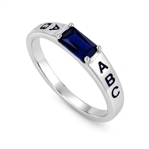 Anel ABC com Zircônia Safira 5x3 mm em Prata 925