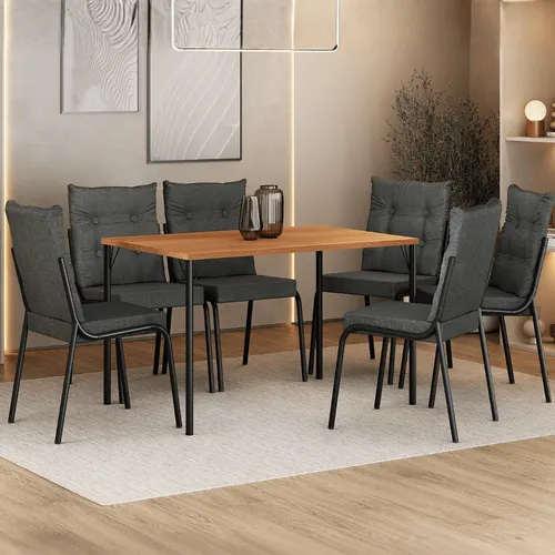 Conjunto Sala de Jantar 6 Cadeiras Pradra Carraro Nogal Preto