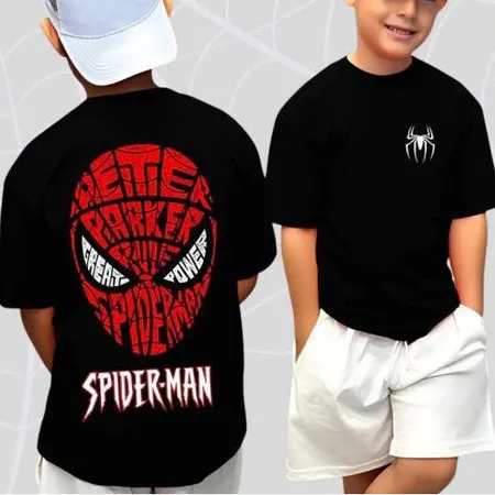 Camiseta Infantil Spider Man Camisa 100% Algodão Super Herói Blusa Aranha Teia Parker Homem