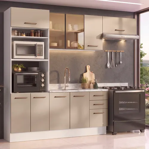 Armário de Cozinha Completa 270 cm Branco/Crema Agata Madesa 13