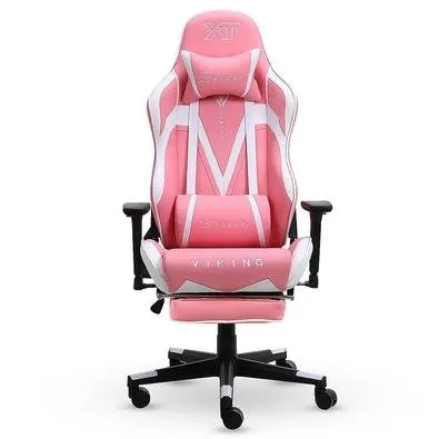 Cadeira Gamer XT Racer Viking Series, Até 120kg, Com Almofadas e Apoio de Pés, Reclinável, Descanso de Braço 3D, Rosa e Branco - XTR-023