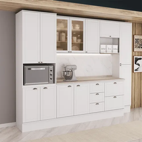 Armário de Cozinha Completa com Balcão Milla Ava Carraro Branco