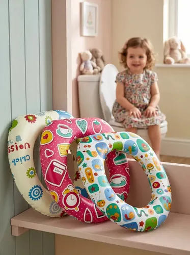 Assento Redutor Sanitário Infantil Almofadado Acolchoado Desfralde Bebê Criança Menina Antiderrapante Antirrespingos Adaptador Vaso Sanitário 2 em 1 Oval Estampado Macio Plástico Louis Riel Acústico