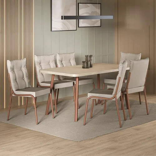 Conjunto Sala de Jantar 6 Cadeiras Dublin Carraro Rosê Cobre