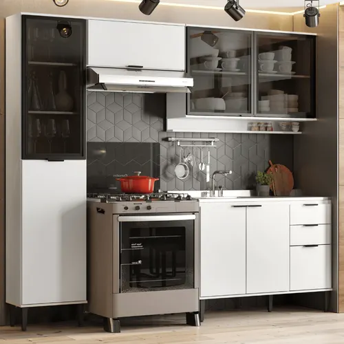 Armário de Cozinha Completa c Balcão Miami Boost Carraro Branco