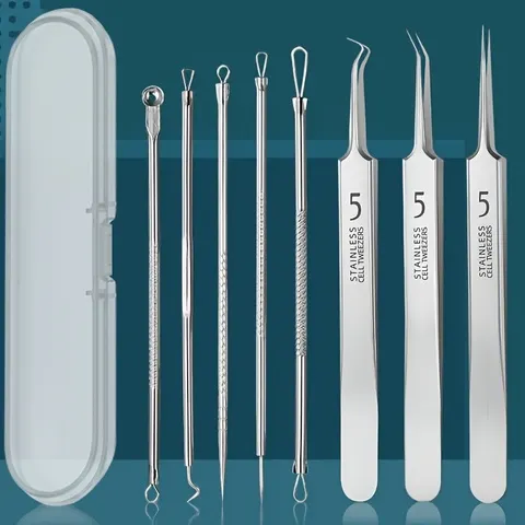 Kit removedor de cravo de 8 peças – Ferramentas de extração de manchas e acne em aço inoxidável – Conjunto profissional de espinhas popper para todas as peles
