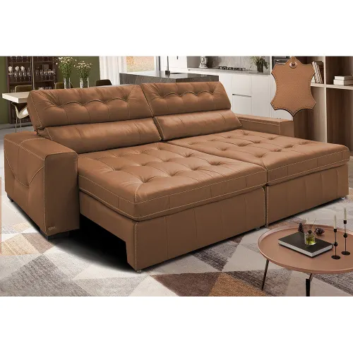 Sofá de Couro Legítimo Retrátil e Reclinável Cama inBox Vitaly SoftGel D40